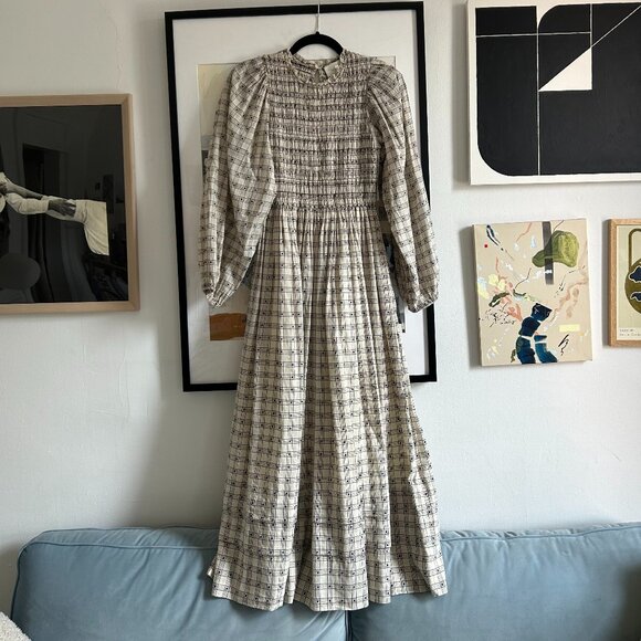 The Great | long sleeve maxi dress black check / plaid | size XS - Picture 3 of 10